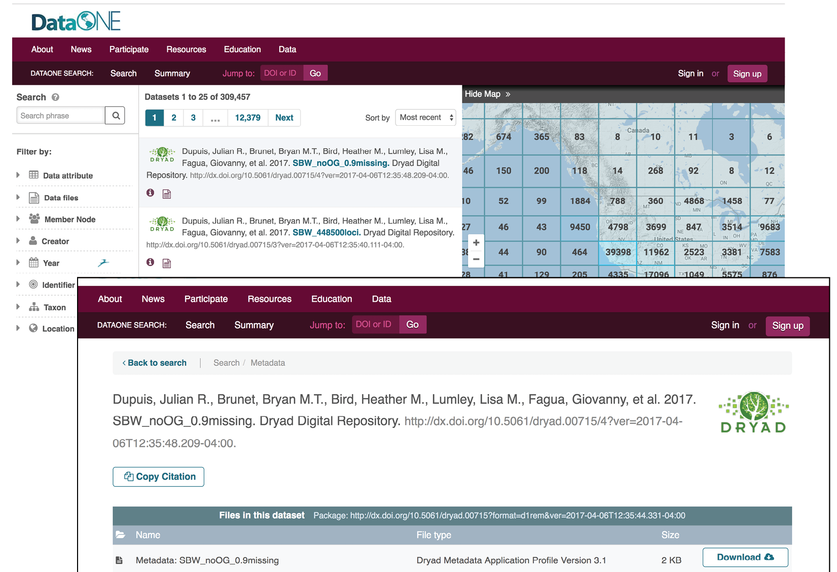 DataONE search interface
