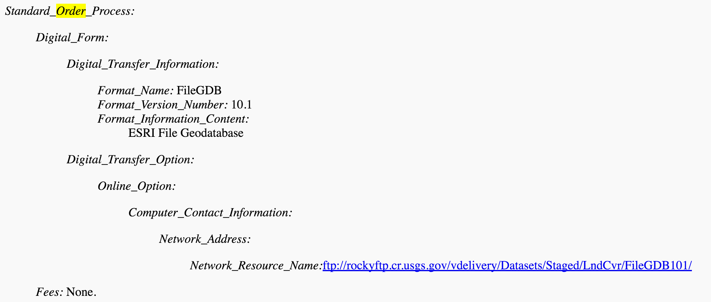 Photo of USGS metadata