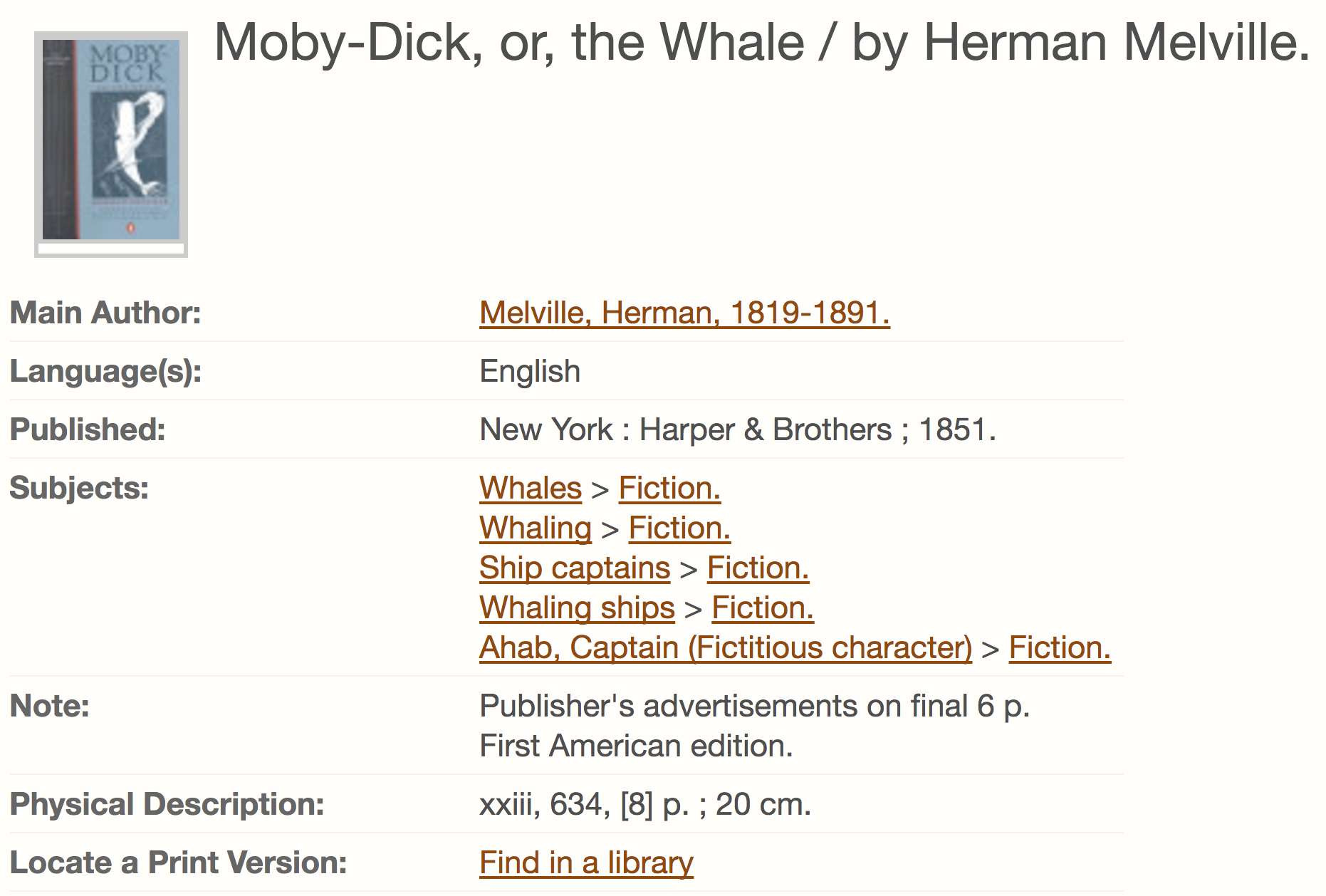 Screenshot of Hathi Trust catalog record